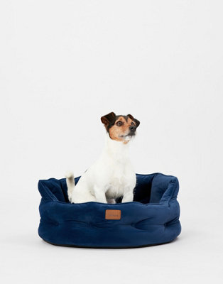 Joules Chesterfield Dog Bed, Navy, Soft Velvet Fabric, Thickly Padded, Machine Washable, 70Cm Diameter, Large - image 1