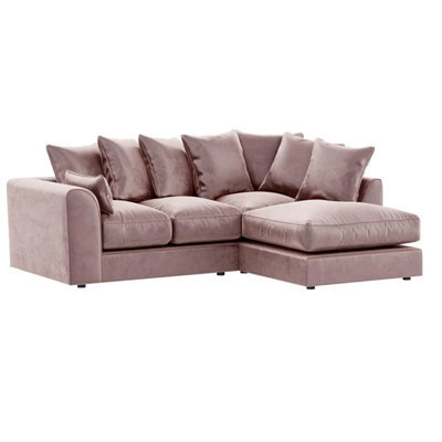 Furnishings For Less UK Brooklyn Plush Velvet 3 To 4 Seater L Shaped Corner Sofa Fibre Pink Right Hand Facing - image 1