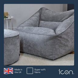 icon Natalia Chenille Adults Bean Bag Armchair And Pouffe, Ready Filled Large Beanbag And Footstool Grey - thumbnail 4
