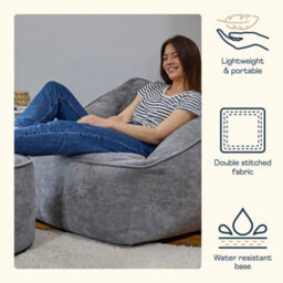 icon Natalia Chenille Adults Bean Bag Armchair And Pouffe, Ready Filled Large Beanbag And Footstool Grey - thumbnail 5