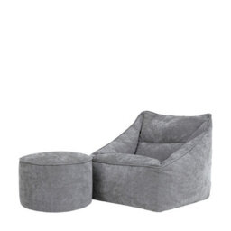 icon Natalia Chenille Adults Bean Bag Armchair And Pouffe, Ready Filled Large Beanbag And Footstool Grey - thumbnail 1