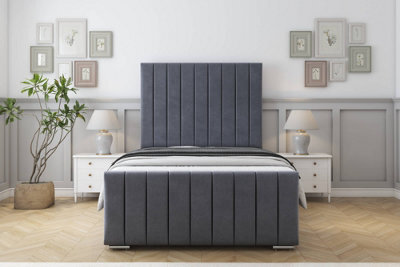 "Sloomy California Steel Plush Bed Frame With Mattress With 50"" Upholstered Headboard 2'6 Small Single" - image 1