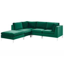 Beliani Modular Corner Sofa 4 Seater Evja Velvet Green With Ottoman Right Hand - thumbnail 4