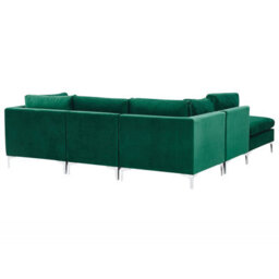Beliani Modular Corner Sofa 4 Seater Evja Velvet Green With Ottoman Right Hand - thumbnail 5