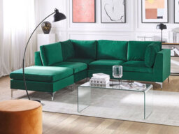 Beliani Modular Corner Sofa 4 Seater Evja Velvet Green With Ottoman Right Hand - thumbnail 2