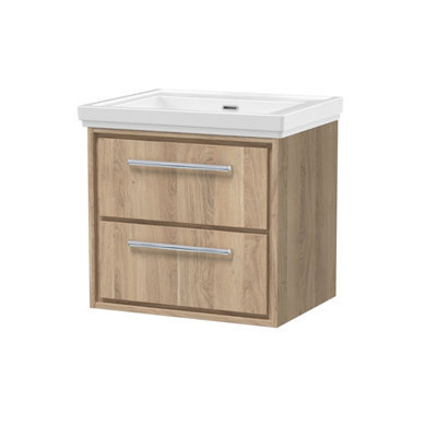 Hudson Reed Lille Wall Hung Two Drawer Contemporary Vanity Unit With Basin In Bleached Oak, 630 X 471mm - image 1