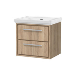Hudson Reed Lille Wall Hung Two Drawer Contemporary Vanity Unit With Basin In Bleached Oak, 630 X 471mm - thumbnail 1