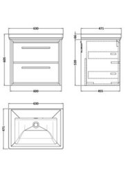 Hudson Reed Lille Wall Hung Two Drawer Contemporary Vanity Unit With Basin In Bleached Oak, 630 X 471mm - thumbnail 4