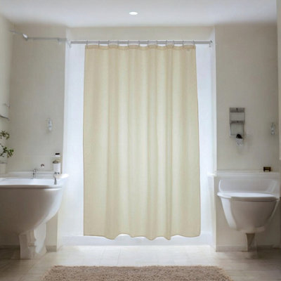 Cream Polyester 180X200 Shower Curtain (Width X Drop) W/ Rings - image 1