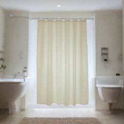 Cream Polyester 180X200 Shower Curtain (Width X Drop) W/ Rings