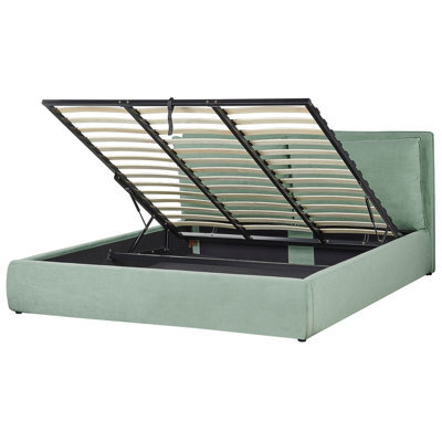 Beliani Ottoman Bed Velvet Bajonna 180 X 200 Cm (Eu Super King) Mint Green - image 1