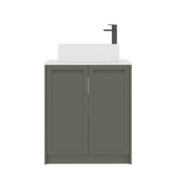Royal Bathrooms Royal Bathroom Elmore 700mm Matt Green Freestanding Countertop Bathroom Vanity Unit 2 Door Plain White Worktop With Peak Basin - thumbnail 7