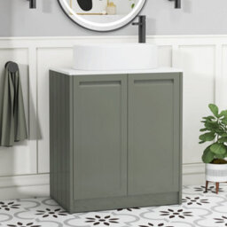 Royal Bathrooms Royal Bathroom Elmore 700mm Matt Green Freestanding Countertop Bathroom Vanity Unit 2 Door Plain White Worktop With Peak Basin - thumbnail 1