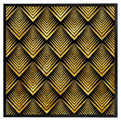 "Andrew Lee Golden Geometric Flower Pattern (Picutre Frame) / 24X24"" / Oak" - image 1