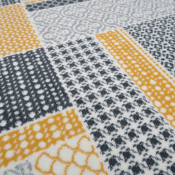 Loomed Yellow Ochre Grey Floral Patchwork Living Room Runner Rug 80X320Cm - thumbnail 2
