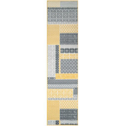 Loomed Yellow Ochre Grey Floral Patchwork Living Room Runner Rug 80X320Cm - thumbnail 4