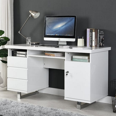 Furniture in Fashion Sydney High Gloss Computer Desk With 1 Door 3 Drawers In White - image 1