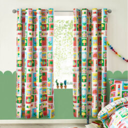 Catherine Lansfield Kids Curious Caterpillar Fully Reversible 66X72 Inch Eyelet Curtains Two Panels Bright - thumbnail 3