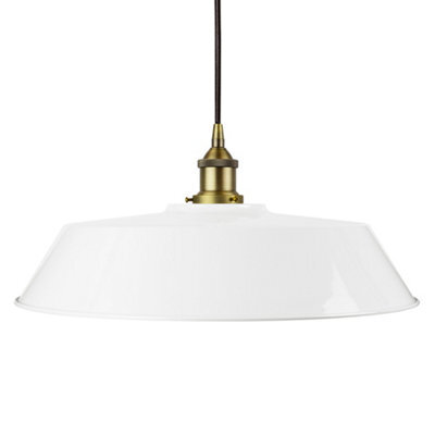 White Large Chancery Painted Dome Pendant Light With Matt Antique Brass Lamp Holder And Black Round Cable - Se Home - image 1