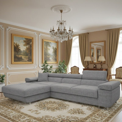 Torezio Mini Corner Sofa Bed With Adjustable Headrests And Storage Box Freestanding Upholstered Back 280X170Cm Grey Melange Left - image 1