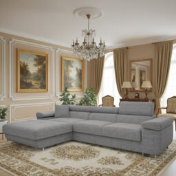 Torezio Mini Corner Sofa Bed With Adjustable Headrests And Storage Box Freestanding Upholstered Back 280X170Cm Grey Melange Left - thumbnail 1