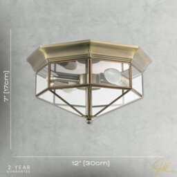 Happy Homewares Classic Flush Ceiling Light In Antique Brass With Clear Glass Panels - thumbnail 7