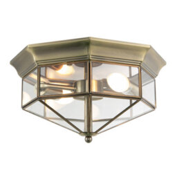 Happy Homewares Classic Flush Ceiling Light In Antique Brass With Clear Glass Panels - thumbnail 2