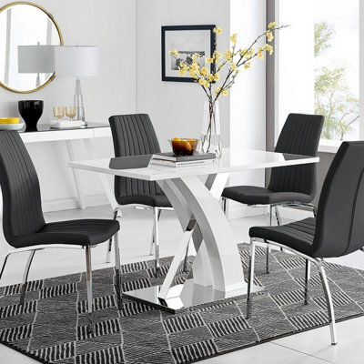 Furniturebox Uk Atlanta White High Gloss And Chrome Metal Rectangle Dining Table And 4 Black Isco Dining Chairs Set - image 1