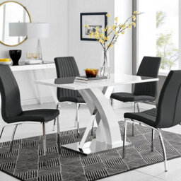 Furniturebox Uk Atlanta White High Gloss And Chrome Metal Rectangle Dining Table And 4 Black Isco Dining Chairs Set - thumbnail 1
