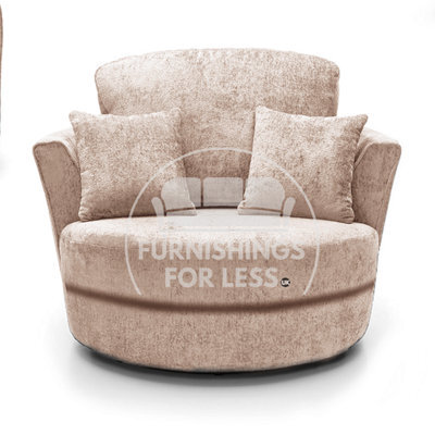Furnishings For Less UK Monaco Chenille Fabric Swivel Chair 360 Rotation Foam Beige