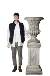 Large Stone Cast Garden Vase And Plinth With Flower Design - thumbnail 6