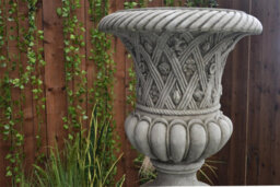 Large Stone Cast Garden Vase And Plinth With Flower Design - thumbnail 4