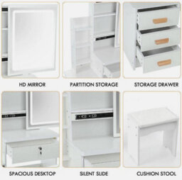 Dressing Table With Drawers Mirror Stool Set Makeup Desk Vanity Table Bedroom - thumbnail 4