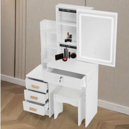 Dressing Table With Drawers Mirror Stool Set Makeup Desk Vanity Table Bedroom - thumbnail 5