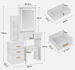Dressing Table With Drawers Mirror Stool Set Makeup Desk Vanity Table Bedroom - thumbnail 6