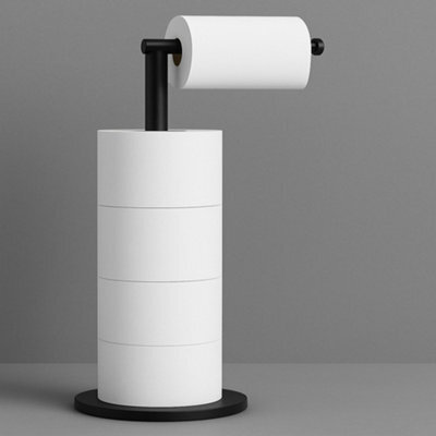 Billtix Free-Standing Toilet Roll Holder, Stainless Steel Bathroom Roll Holder Stand, Black - image 1
