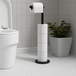 Billtix Free-Standing Toilet Roll Holder, Stainless Steel Bathroom Roll Holder Stand, Black - thumbnail 4