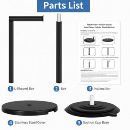 Billtix Free-Standing Toilet Roll Holder, Stainless Steel Bathroom Roll Holder Stand, Black - thumbnail 7