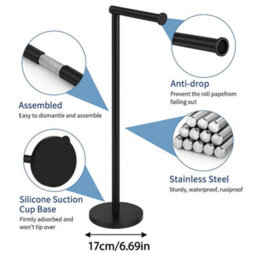 Billtix Free-Standing Toilet Roll Holder, Stainless Steel Bathroom Roll Holder Stand, Black - thumbnail 3