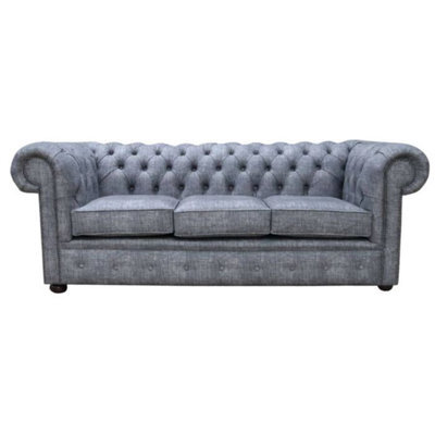 Chesterfield Handmade 3 Seater Sofa Maya Charcoal Grey Fabric In Classic Style - image 1