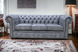 Chesterfield Handmade 3 Seater Sofa Maya Charcoal Grey Fabric In Classic Style - thumbnail 4