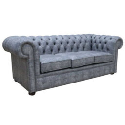 Chesterfield Handmade 3 Seater Sofa Maya Charcoal Grey Fabric In Classic Style - thumbnail 2