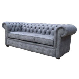 Chesterfield Handmade 3 Seater Sofa Maya Charcoal Grey Fabric In Classic Style - thumbnail 3