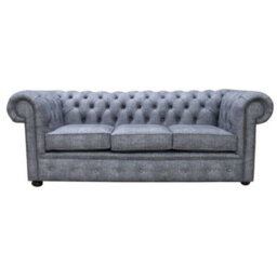 Chesterfield Handmade 3 Seater Sofa Maya Charcoal Grey Fabric In Classic Style - thumbnail 1
