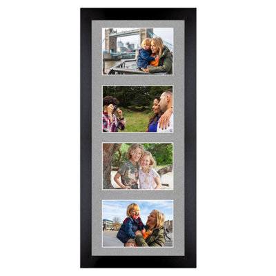 AK Frames 50X20Cm Matte Black Modern Multi Photo Frame With Silver Mount - Holds 4 Apertures (4X) 6X4 Photos - image 1