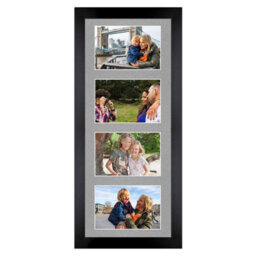 AK Frames 50X20Cm Matte Black Modern Multi Photo Frame With Silver Mount - Holds 4 Apertures (4X) 6X4 Photos - thumbnail 1