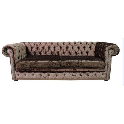 Chesterfield 4 Seater Sofa Settee Senso Chocolate Brown Velvet Fabric In Classic Style - image 1