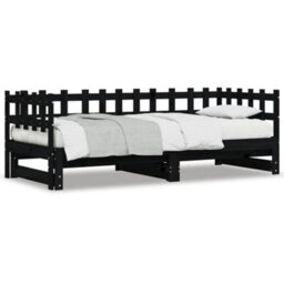 Berkfield Pull-Out Day Bed Black 2X(90X190) Cm Solid Wood Pine - thumbnail 3