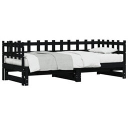 Berkfield Pull-Out Day Bed Black 2X(90X190) Cm Solid Wood Pine - thumbnail 4
