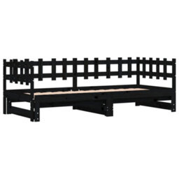 Berkfield Pull-Out Day Bed Black 2X(90X190) Cm Solid Wood Pine - thumbnail 7